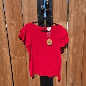 BiBi Vibrant Red Ruffle Sleeve Blouse sz M